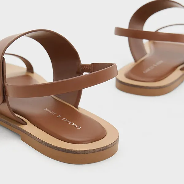 Dép Nữ Charles & Keith CNK Trice Metallic Accent Double Strap Sandals - Cognac 70190067 Màu Nâu