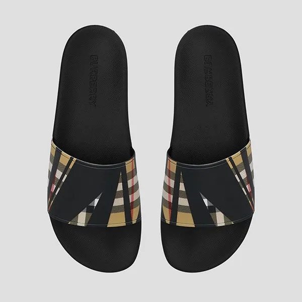 Dép Nam Burberry Vintage Check With Sliced Printed 8070735 Màu Đen