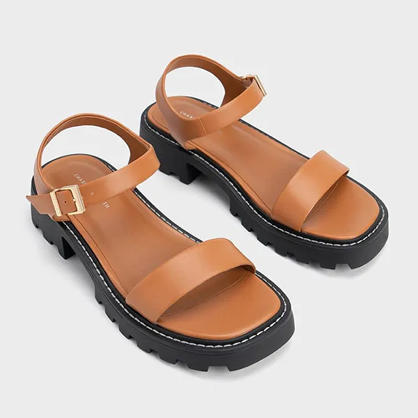Dép Nữ Charles & Keith CNK Stitch-Trim Buckled Sandals - Cognac 70380984 Màu Nâu