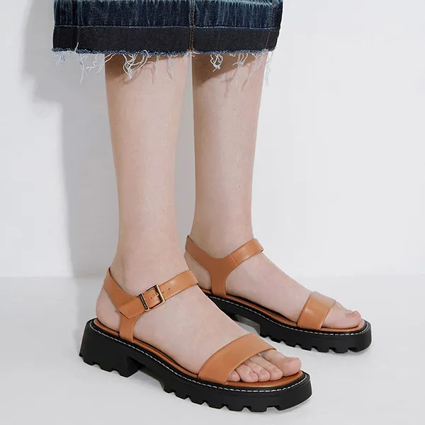 Dép Nữ Charles & Keith CNK Stitch-Trim Buckled Sandals - Cognac 70380984 Màu Nâu