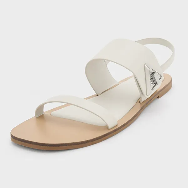 Dép Nữ Charles & Keith CNK Trice Metallic Accent Double Strap Sandals - Chalk CK1-70190067 Màu Trắng Kem