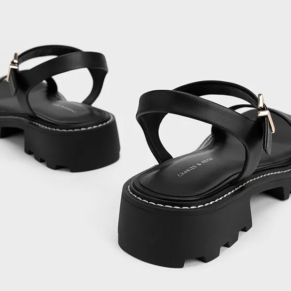 Dép Nữ Charles & Keith Stitch-Trim Buckled Sandals - Black CK1-70380984 Màu Đen