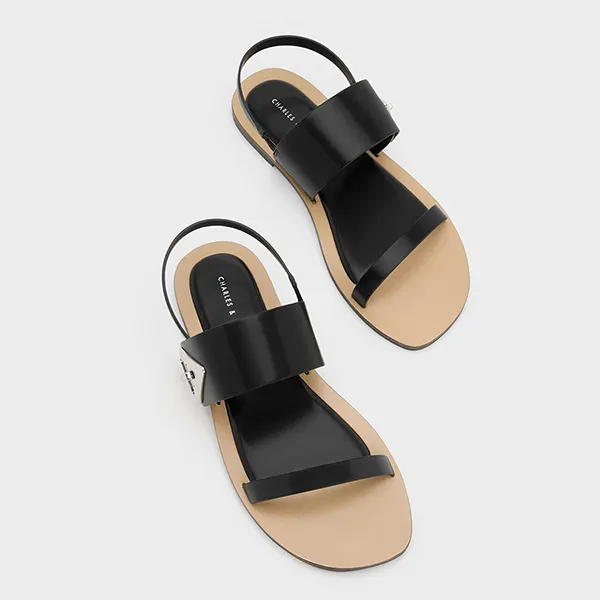 Dép Nữ Charles & Keith CNK Trice Metallic Accent Double Strap Sandals - Black 70190067 Màu Đen