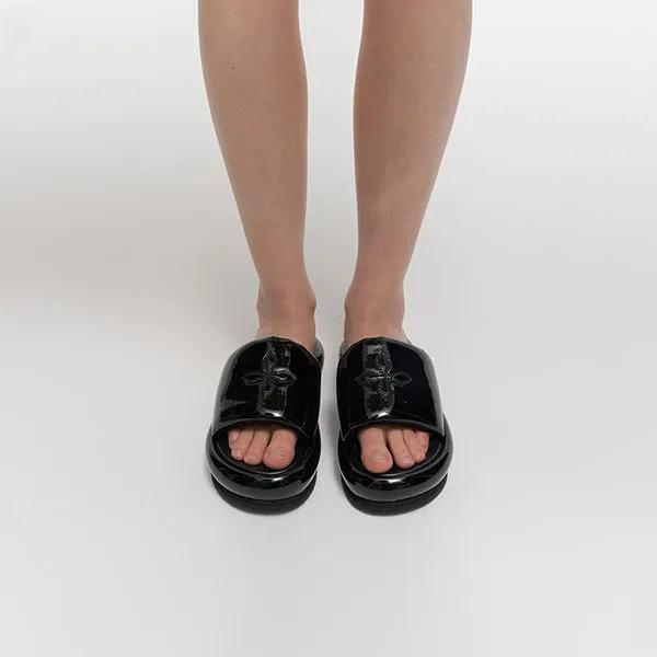 Dép Nữ SMFK Black With Logo Embroidered S0003BS Màu Đen - Dép - Vua Hàng Hiệu