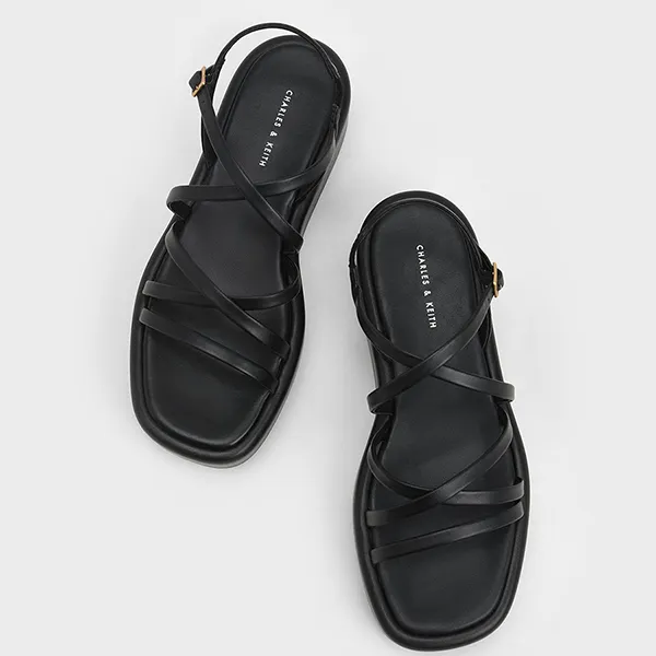 Dép Sandal Charles & Keith CNK Strappy Padded Flatforms – Black 80380069 Màu Đen Size 39