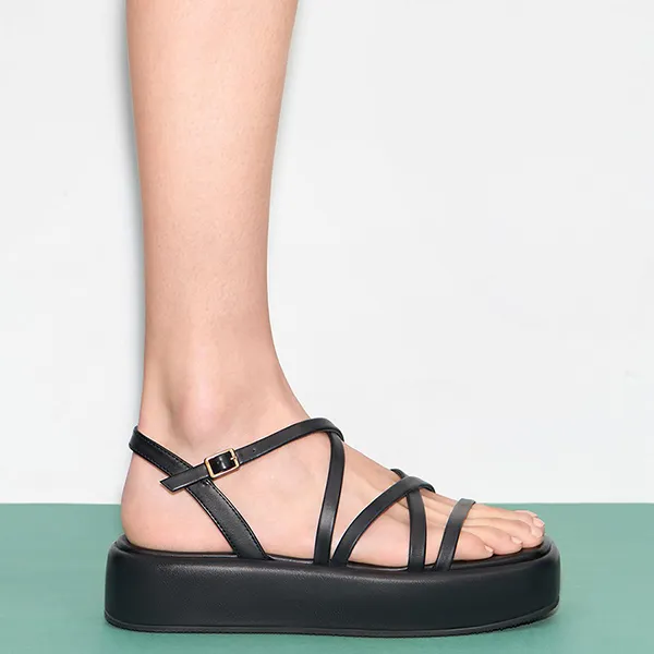 Dép Sandal Charles & Keith CNK Strappy Padded Flatforms – Black 80380069 Màu Đen Size 39