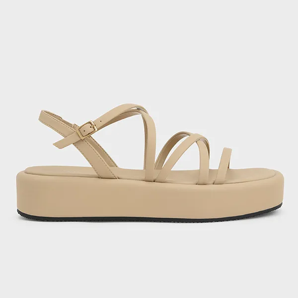 Dép Sandal Charles & Keith CNK Strappy Padded Flatforms – Sand 80380069 Màu Nude
