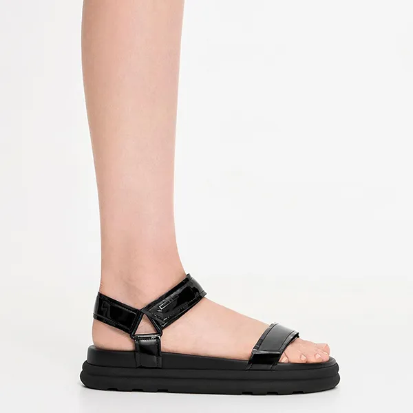 Dép Sandal Nữ Charles & Keith CNK Patent Strappy Sports Sandals Black Patent CK1-70580209 Màu Đen