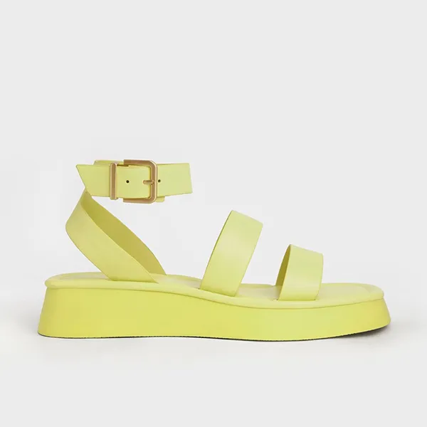 Dép Sandal Nữ Charles & Keith CNK Square Toe Ankle-Strap Sandals 70380945 Màu Vàng