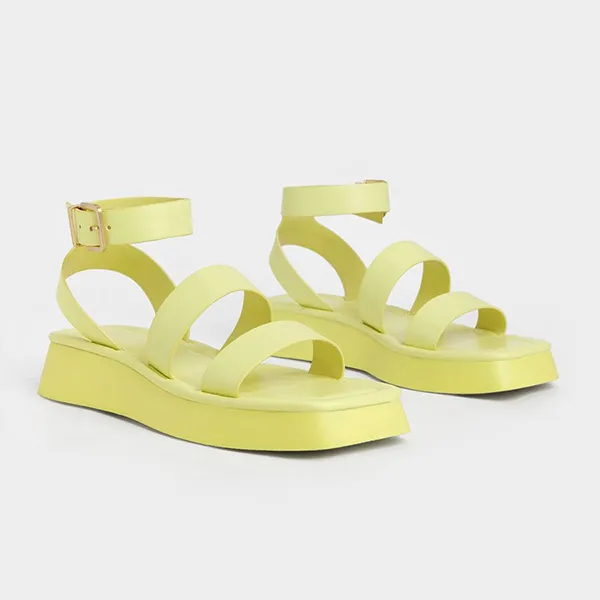 Dép Sandal Nữ Charles & Keith CNK Square Toe Ankle-Strap Sandals 70380945 Màu Vàng