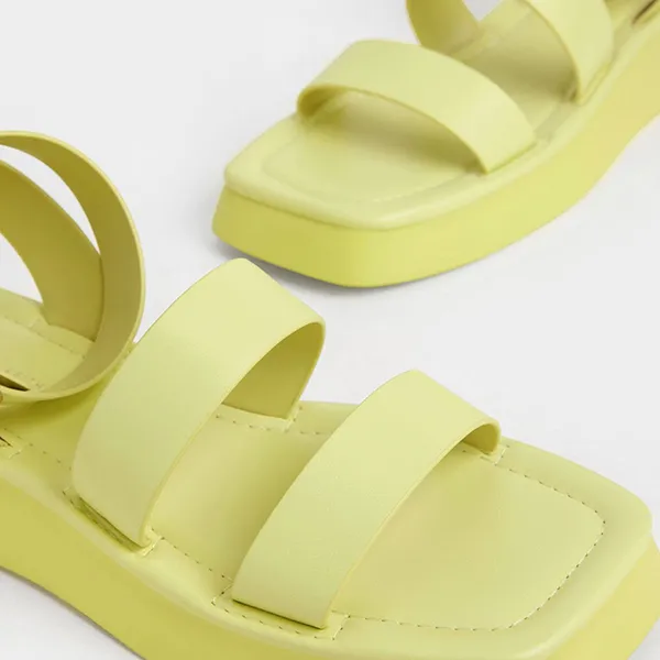 Dép Sandal Nữ Charles & Keith CNK Square Toe Ankle-Strap Sandals 70380945 Màu Vàng