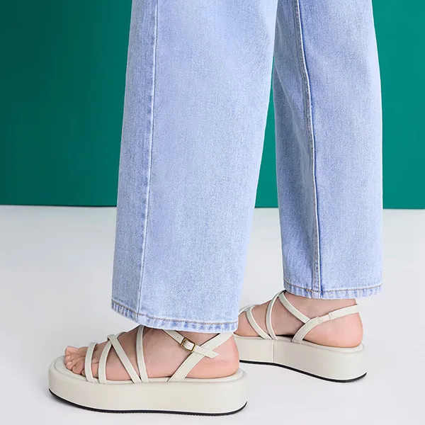 Dép Sandal Nữ Charles & Keith CNK Strappy Padded Flatforms – White 80380069 Màu Trắng