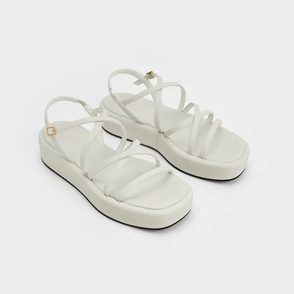Dép Sandal Nữ Charles & Keith CNK Strappy Padded Flatforms – White 80380069 Màu Trắng