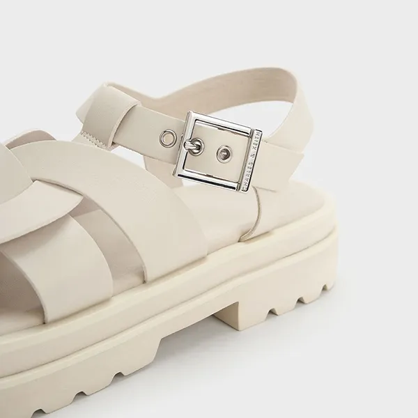 Dép Sandal Nữ Charles & Keith CNK Nell Gladiator Floral-Embellished Chalk 70380995 Màu Trắng