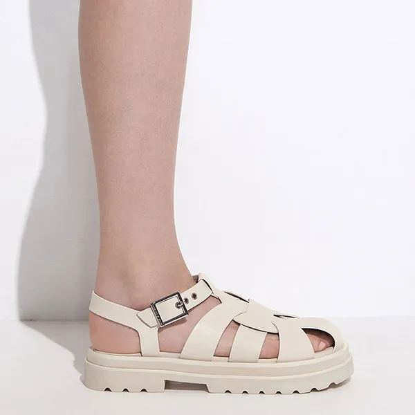Dép Sandal Nữ Charles & Keith CNK Nell Gladiator Floral-Embellished Chalk 70380995 Màu Trắng