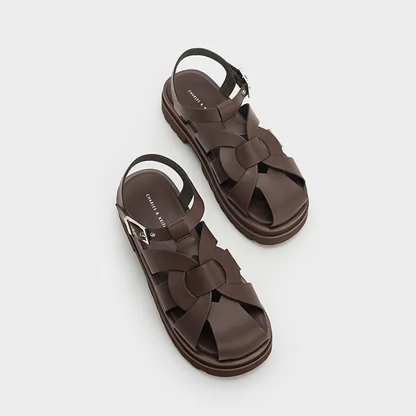Dép Sandal Nữ Charles & Keith CNK Nell Gladiator Floral-Embellished Dark Brown Boxed 70380995 Màu Nâu Size 37