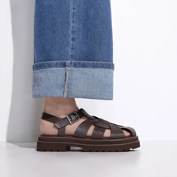 Dép Sandal Nữ Charles & Keith CNK Nell Gladiator Floral-Embellished Dark Brown Boxed 70380995 Màu Nâu Size 37
