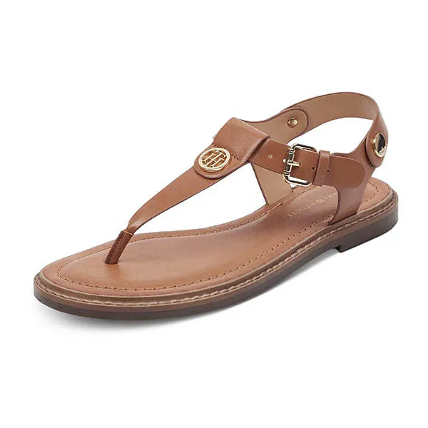 Dép Sandal Nữ Tommy Hilfiger Womens Bennia Faux Leather Sling Back Thong Màu Nâu Size 5