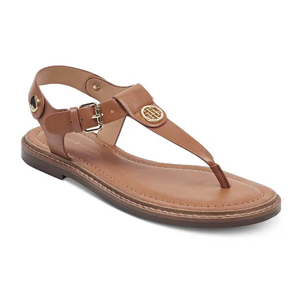 Dép Sandal Nữ Tommy Hilfiger Womens Bennia Faux Leather Sling Back Thong Màu Nâu Size 5