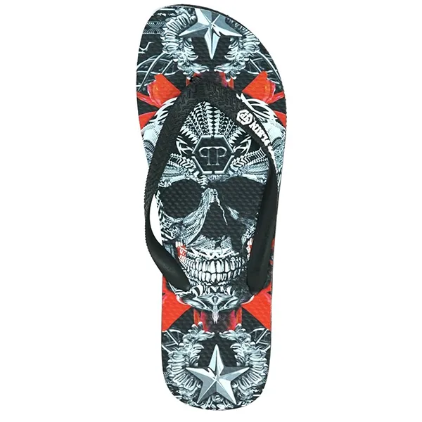 Dép Xỏ Ngón Philipp Plein Skull Black Flip Flops IMPS900 Phối Màu Size 40