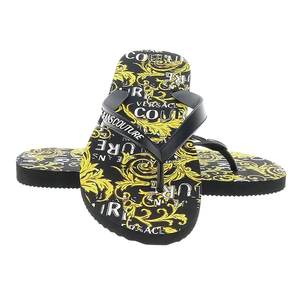 Dép Xỏ Ngón Nam Versace Jeans Couture Black Gold Baroque Signature Print Màu Đen Vàng Size 39 - Dép - Vua Hàng Hiệu