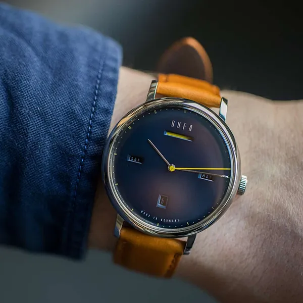 Đồng Hồ Nam Dufa Aalto Automatic Power Reserve Blue DF-9024-02 42mm Màu Xanh Navy Nâu