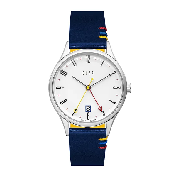 Đồng Hồ Nam Dufa Weimar GMT Elemental Trio DF-9006-0C 38mm Màu Trắng Xanh Navy