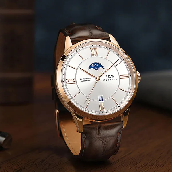 Đồng Hồ Nam I&W Carnival 528G1 Automatic Màu Nâu Vàng - Đồng hồ - Vua Hàng Hiệu