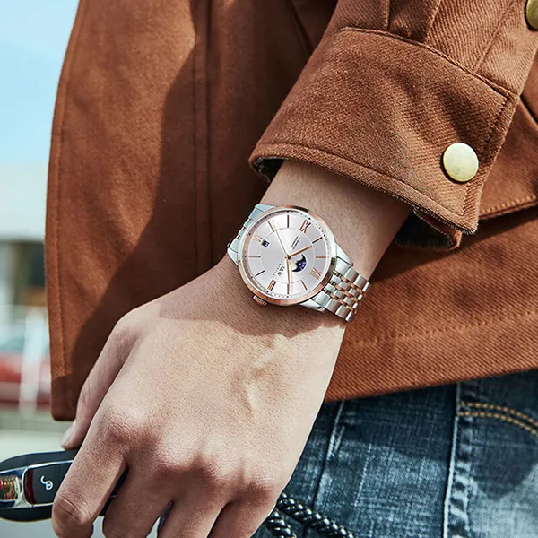 Đồng Hồ Nam I&W Carnival 528G7 Automatic Màu Bạc Phối Vàng Hồng