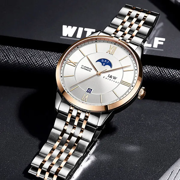 Đồng Hồ Nam I&W Carnival 528G7 Automatic Màu Bạc Phối Vàng Hồng