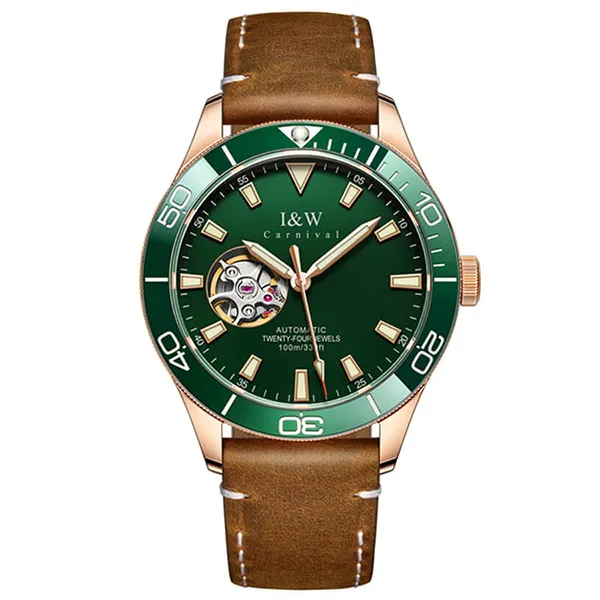 Đồng Hồ Nam I&W Carnival 542G1 Automatic Màu Nâu Xanh