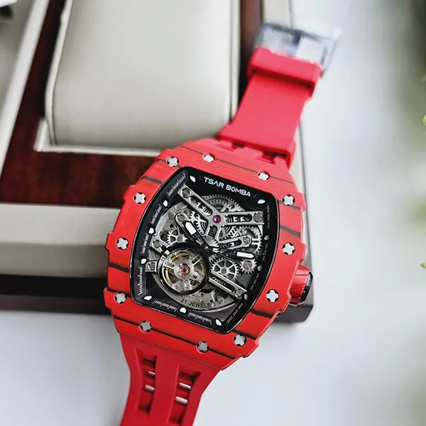 Đồng Hồ Nam Tsar Bomba Carbon Fiber Waterproof TB8208CF-R Màu Đỏ - Đồng hồ - Vua Hàng Hiệu