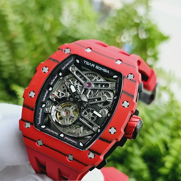 Đồng Hồ Nam Tsar Bomba Carbon Fiber Waterproof TB8208CF-R Màu Đỏ - Đồng hồ - Vua Hàng Hiệu