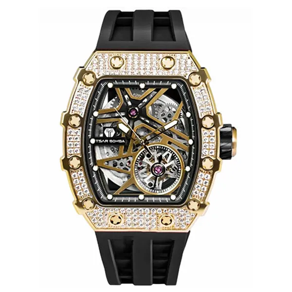 Đồng Hồ Nam Tsar Bomba Cubic Zirconia Like Diamond TB8209D-GB Màu Đen Vàng - Đồng hồ - Vua Hàng Hiệu