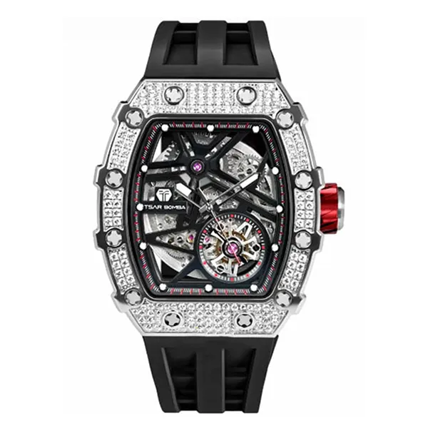 Đồng Hồ Nam Tsar Bomba Cubic Zirconia Like Diamond TB8209D-SB Màu Đen