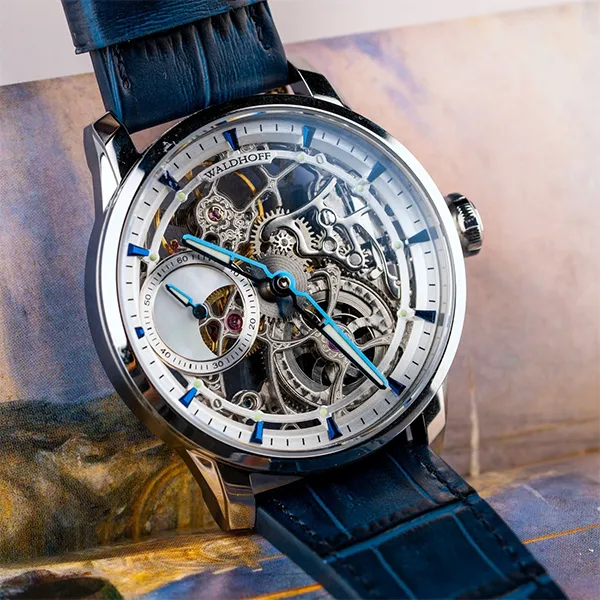 Đồng Hồ Nam Waldhoff Paragon Pearl Silver Blue 12AM-Blue 43.5mm Màu Xanh Bạc