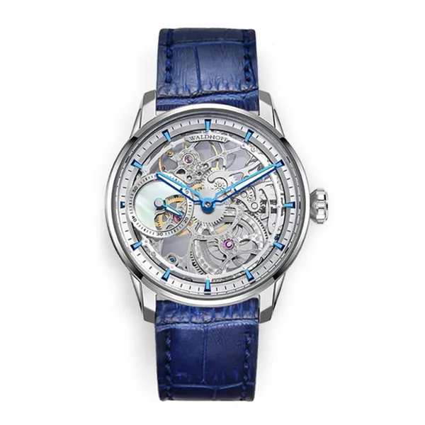 Đồng Hồ Nam Waldhoff Paragon Pearl Silver Blue 12AM-Blue 43.5mm Màu Xanh Bạc