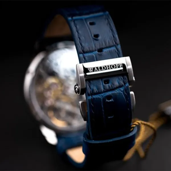 Đồng Hồ Nam Waldhoff Paragon Pearl Silver Blue 12AM-Blue 43.5mm Màu Xanh Bạc