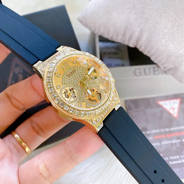 Đồng Hồ Nữ Guess Gold Tone Case Black Silicone Watch GW0257L1 Màu Đen Vàng