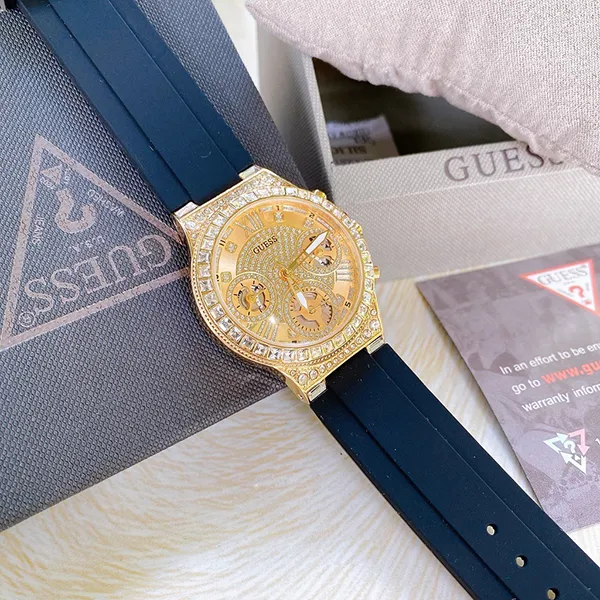 Đồng Hồ Nữ Guess Gold Tone Case Black Silicone Watch GW0257L1 Màu Đen Vàng
