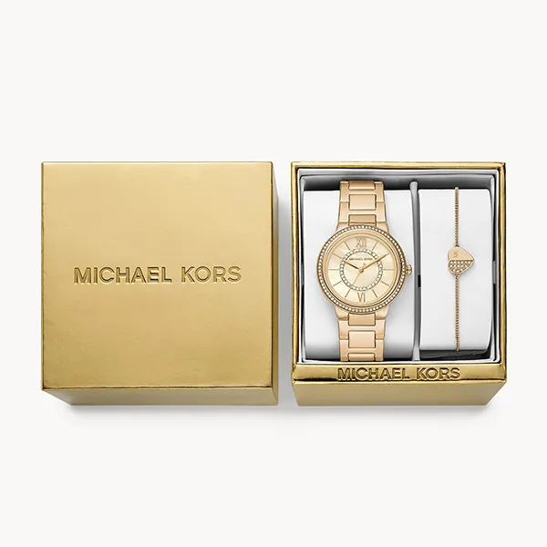 Michael Kors Pendant Necklace and Stud Earrings Gift Set Rose Gold