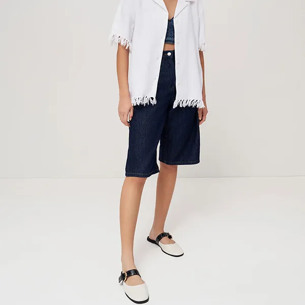 Giày Sục Nữ Charles & Keith CNK Studded Buckled Flat Mules Chalk 70580187 Màu Trắng Kem
