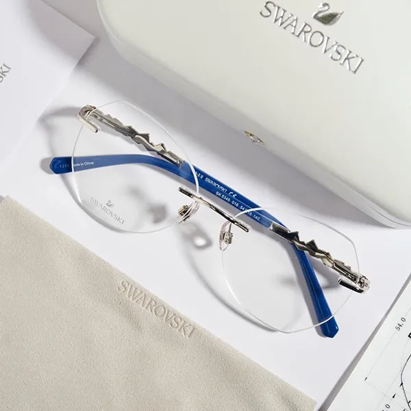 Gọng Kính Nữ Swarovski Eyeglasses Silver Frame SK5345 016 Màu Xanh Blue Bạc