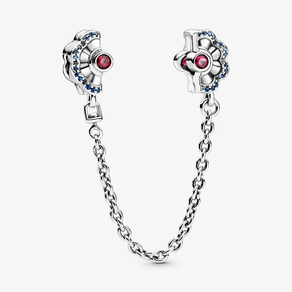 Hạt Vòng Charm Pandora Cadena De Seguridad Abanico Azul Y Rosa 798163SRUMX Màu Bạc