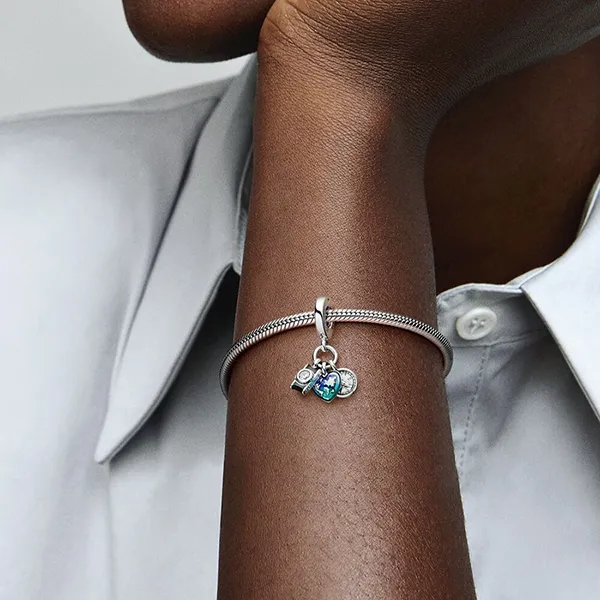 Hạt Vòng Charm Pandora Camera, Heart & Compass Triple Dangle 792703C01 Màu Bạc