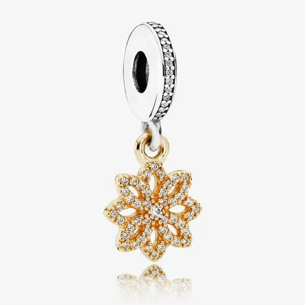 Hạt Vòng Charm Pandora Floral Dangle In 14k With Silver And Clear CZ 791757CZ Màu Bạc/Vàng Gold