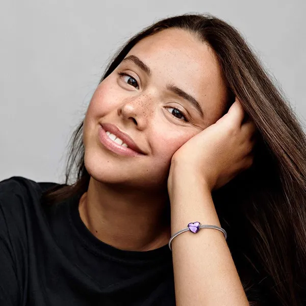 Hạt Vòng Charm Pandora Moments Hình Trái Tim Tráng Men 799291C01 Màu Tím