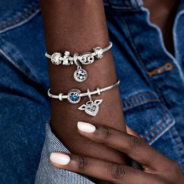 Hạt Vòng Charm Pandora Moments Silver Charm With Moon And Blue Sky 791993CZ Màu Bạc Xanh