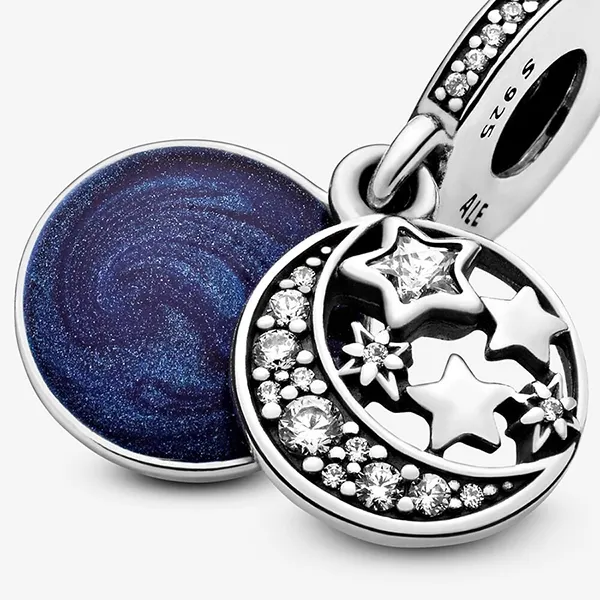 Hạt Vòng Charm Pandora Moments Silver Charm With Moon And Blue Sky 791993CZ Màu Bạc Xanh