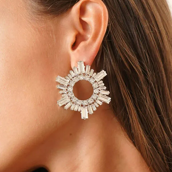 Khuyên Tai Nữ Amina Muaddi Mini Begum Crystal Embellished Màu Trắng Bạc